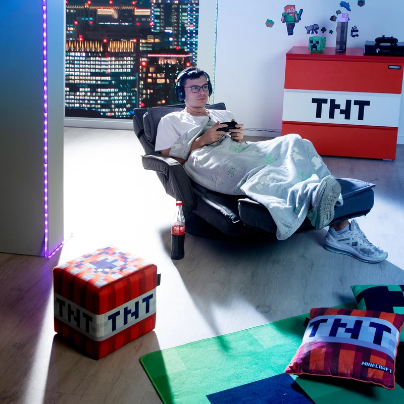 Kuscheldecke 'Minecraft' mit Glow-in-the-Dark-Funktion - Hellgrau / Grün