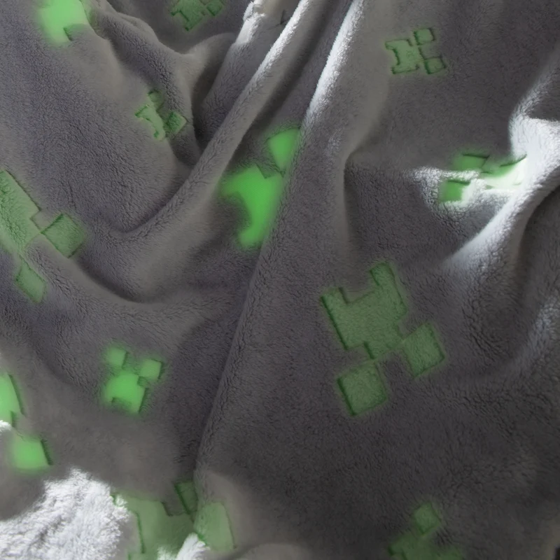 Kuscheldecke 'Minecraft' mit Glow-in-the-Dark-Funktion - Hellgrau / Grün