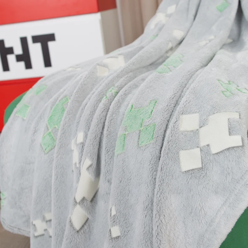 Kuscheldecke 'Minecraft' mit Glow-in-the-Dark-Funktion - Hellgrau / Grün
