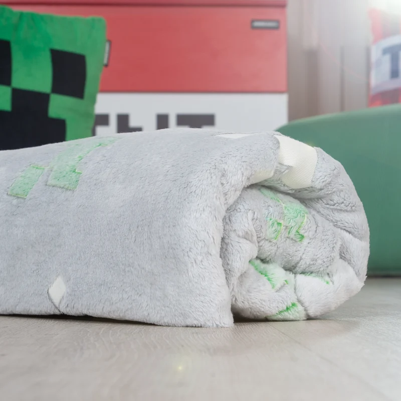 Kuscheldecke 'Minecraft' mit Glow-in-the-Dark-Funktion - Hellgrau / Grün