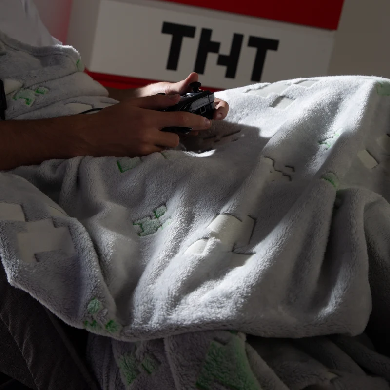 Kuscheldecke 'Minecraft' mit Glow-in-the-Dark-Funktion - Hellgrau / Grün