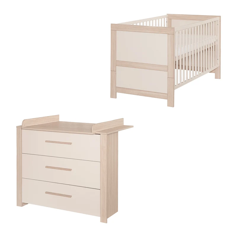 Möbelset 'Momo' 2-teilig - Kinderbett 70x140 + Wickelkommode - Cashmere / Tristan Eiche
