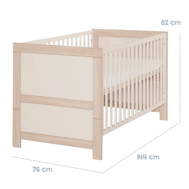 Möbelset 'Momo' 2-teilig - Kinderbett 70x140 + Wickelkommode - Cashmere / Tristan Eiche