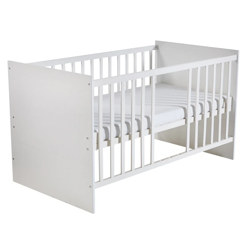 Möbelset 'Maren' 2-teilig - Kombi-Bett 70x140 + Wickelkommode schmal - Weiß