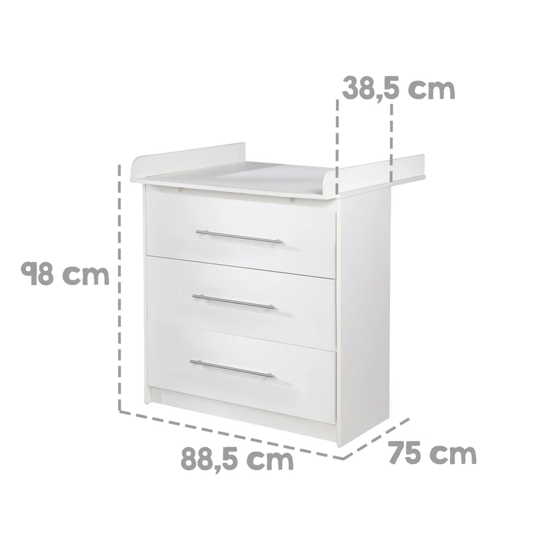 Möbelset 'Maren' 2-teilig - Kombi-Bett 70x140 + Wickelkommode schmal - Weiß