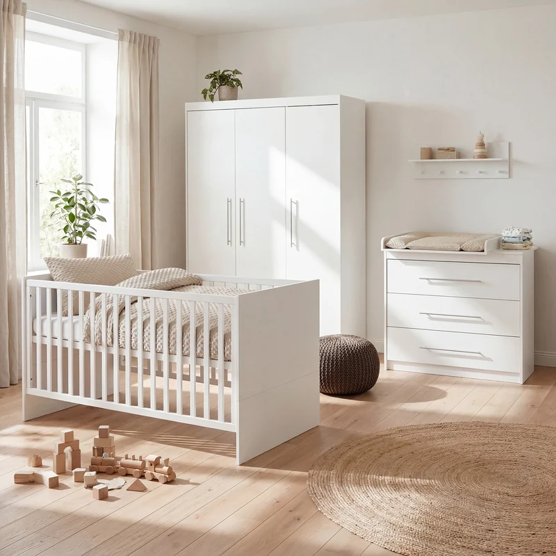 Kinderzimmerset 'Maren' 3-teilig - Bett 70x140 + Wickelkommode schmal + Kleiderschrank 3-türig