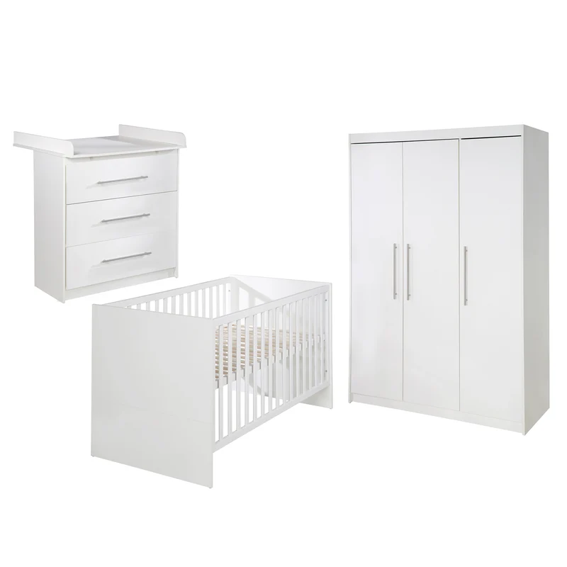 Kinderzimmerset 'Maren' 3-teilig - Bett 70x140 + Wickelkommode schmal + Kleiderschrank 3-türig