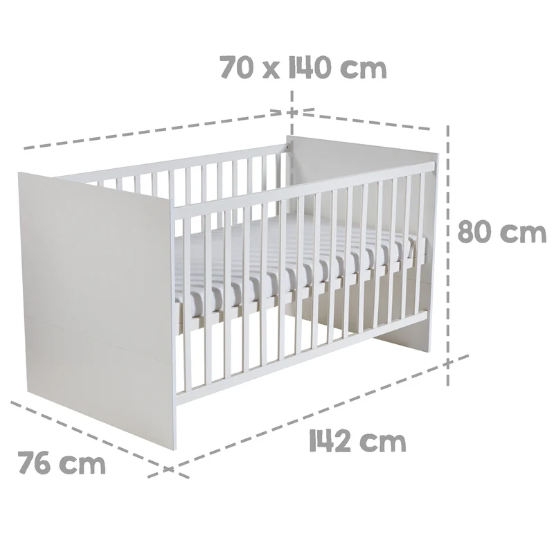 Kinderzimmerset 'Maren' 3-teilig - Bett 70x140 + Wickelkommode schmal + Kleiderschrank 3-türig