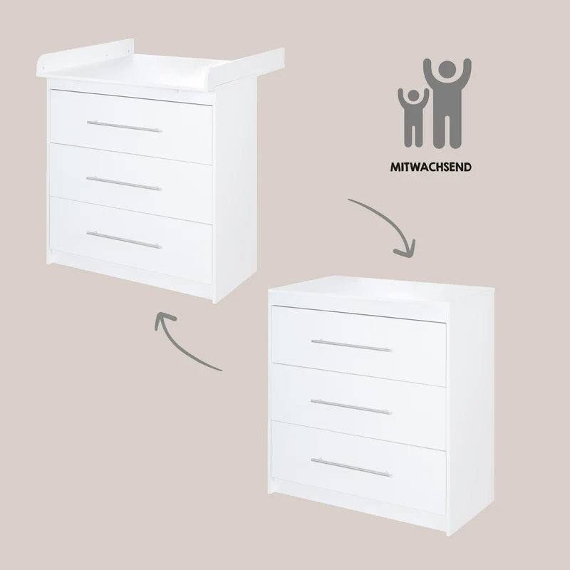 Kinderzimmerset 'Maren' 3-teilig - Bett 70x140 + Wickelkommode schmal + Kleiderschrank 3-türig