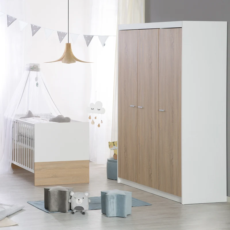 Kinderzimmerset 'Gabriella' 3-teilig - Bett 70x140 + Wickelkommode schmal + Kleiderschrank 3-türig