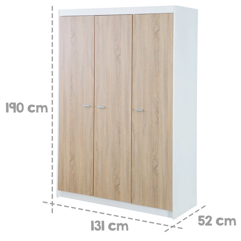 Kinderzimmerset 'Gabriella' 3-teilig - Bett 70x140 + Wickelkommode schmal + Kleiderschrank 3-türig