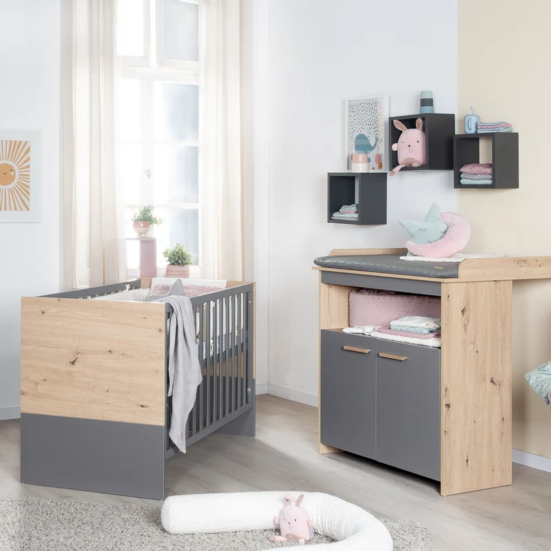 Babymöbel-Set 'Anna' 2-teilig - Anthrazit / Dekor Kent Eiche