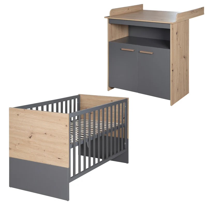 Babymöbel-Set 'Anna' 2-teilig - Anthrazit / Dekor Kent Eiche
