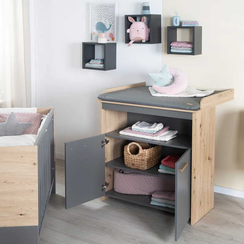 Babymöbel-Set 'Anna' 2-teilig - Anthrazit / Dekor Kent Eiche