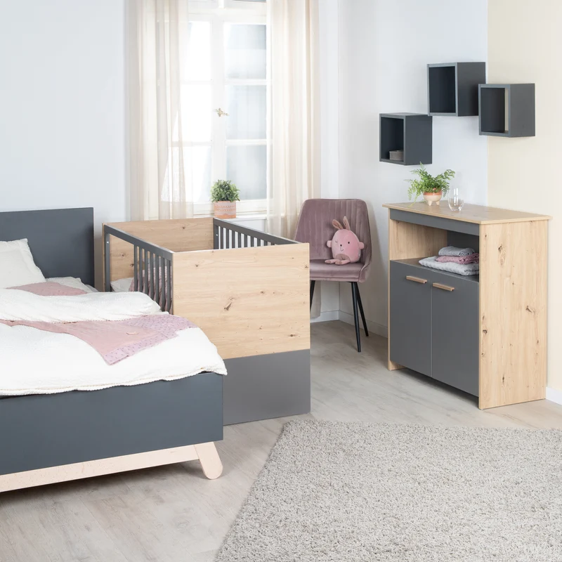 Babymöbel-Set 'Anna' 2-teilig - Anthrazit / Dekor Kent Eiche