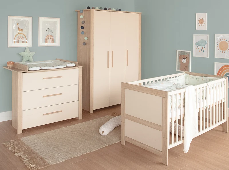 Kinderzimmer Set 3-teilig 'Momo' - Griffe aus Massivholz - Cashmere / Tristan Eiche