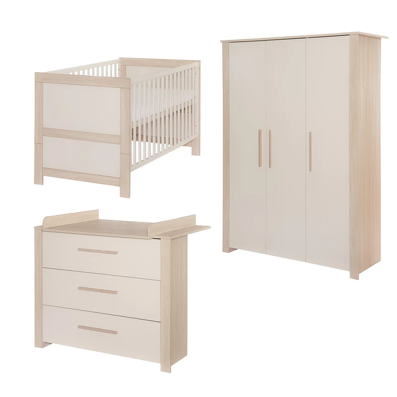 Kinderzimmer Set 3-teilig 'Momo' - Griffe aus Massivholz - Cashmere / Tristan Eiche