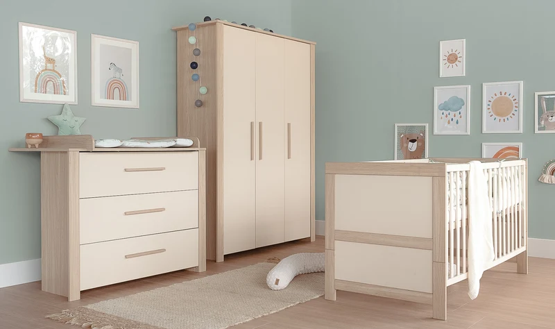 Kinderzimmer Set 3-teilig 'Momo' - Griffe aus Massivholz - Cashmere / Tristan Eiche