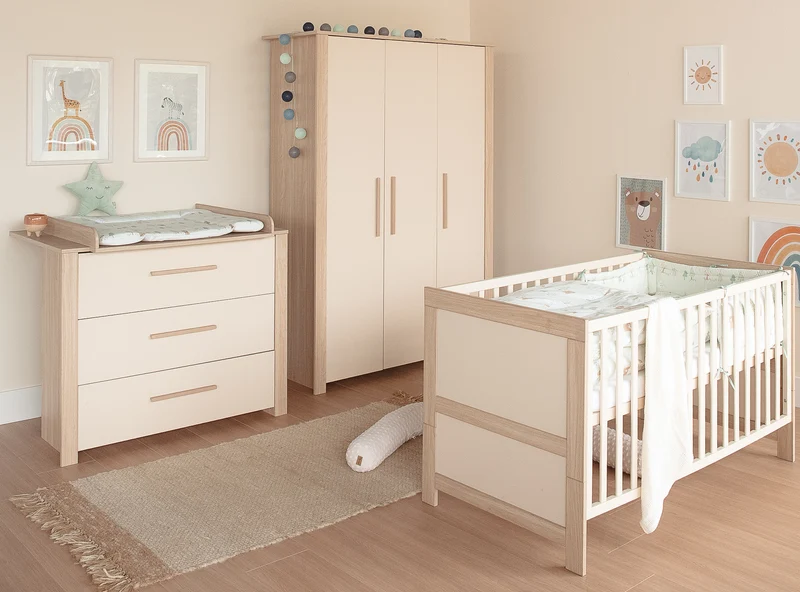 Kinderzimmer Set 3-teilig 'Momo' - Griffe aus Massivholz - Cashmere / Tristan Eiche