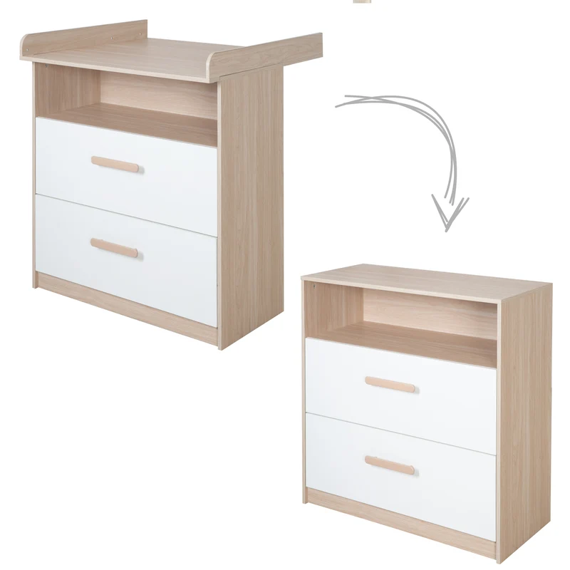 Babyzimmer Set Cabane 3-teilig in Hausoptik - Weiß / Dekor Eiche