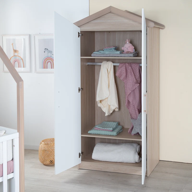 Babyzimmer Set Cabane 3-teilig in Hausoptik - Weiß / Dekor Eiche
