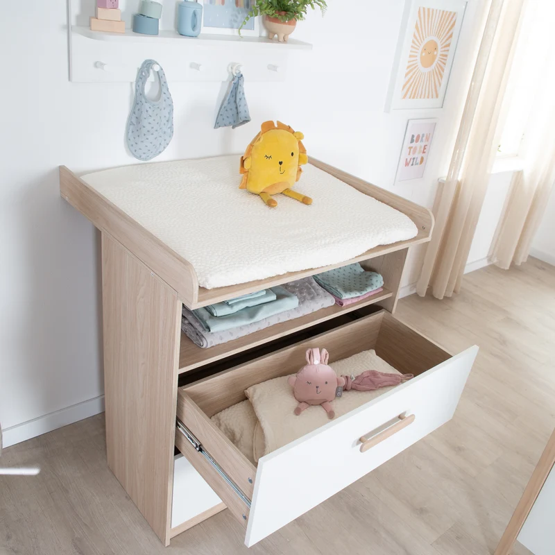 Babyzimmer Set Cabane 3-teilig in Hausoptik - Weiß / Dekor Eiche