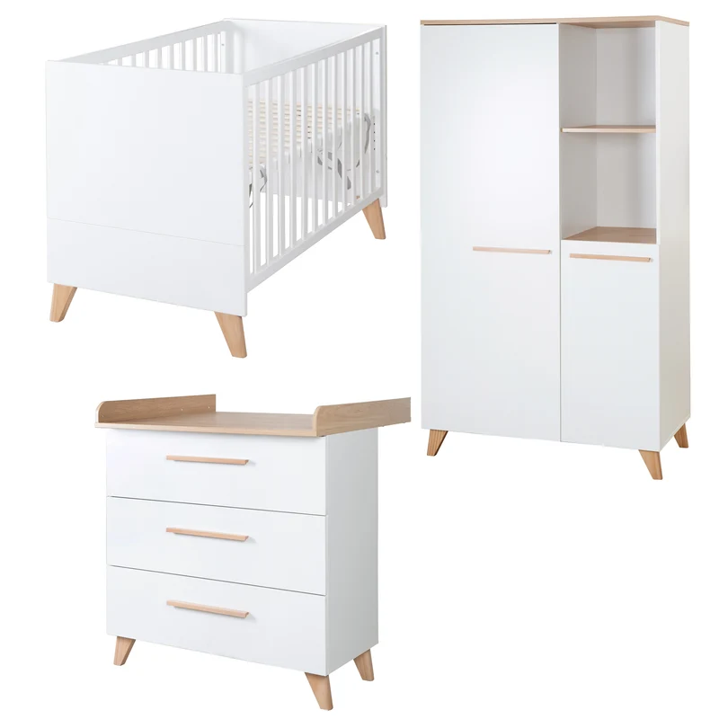 Babyzimmer 'Leon' 3-teilig - Modulares Möbelset - Weiß / Dekor Othello Eiche