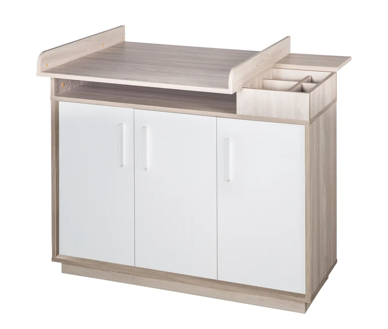 Möbelset 'Olaf' inkl. Kombi-Bett 70 x 140 cm & breiter Wickelkommode, Luna Elm/weiß