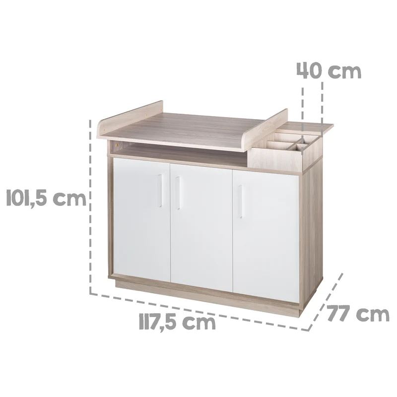 Möbelset 'Olaf' inkl. Kombi-Bett 70 x 140 cm & breiter Wickelkommode, Luna Elm/weiß