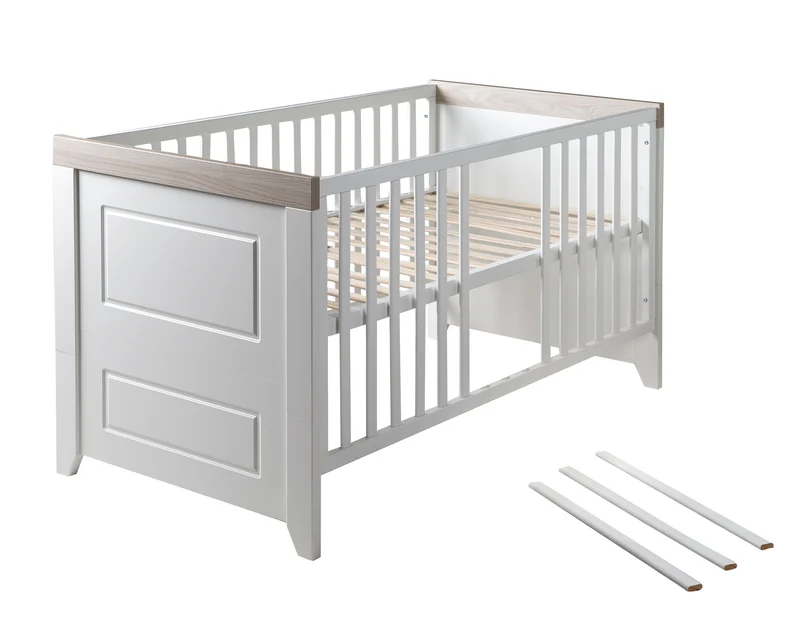 Zimmerset 'Felicia', inkl. Kombi-Bett 70 x 140 cm & breiter Wickelkommode, Luna Elm/weiß