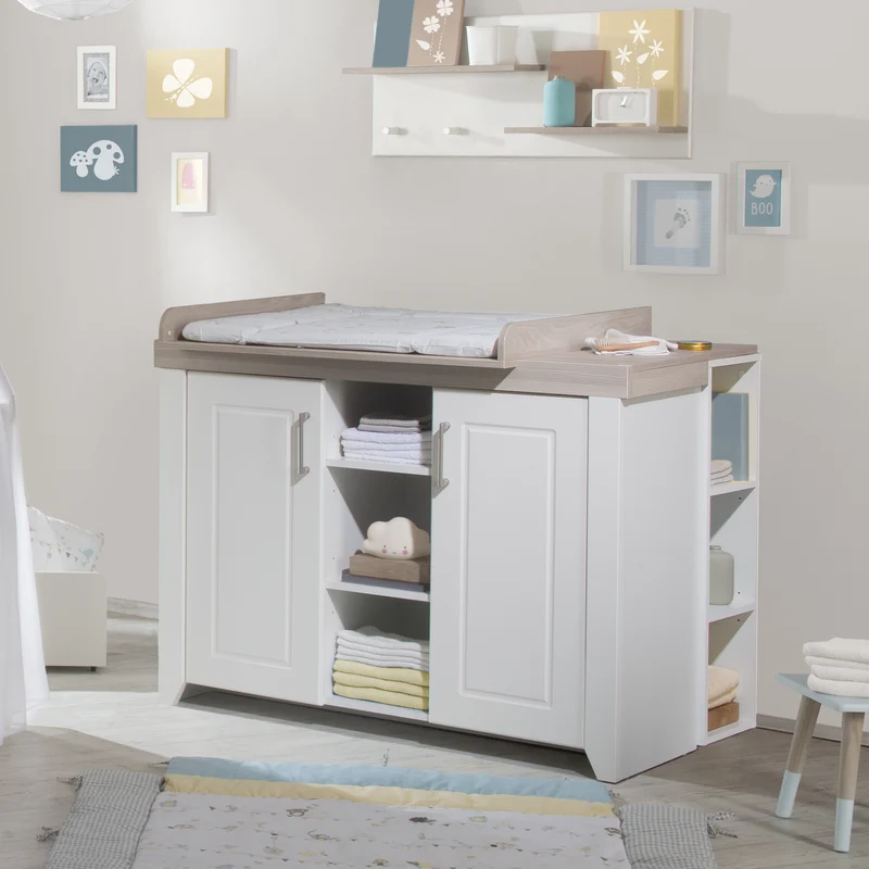 Zimmerset 'Felicia', inkl. Kombi-Bett 70 x 140 cm & breiter Wickelkommode, Luna Elm/weiß