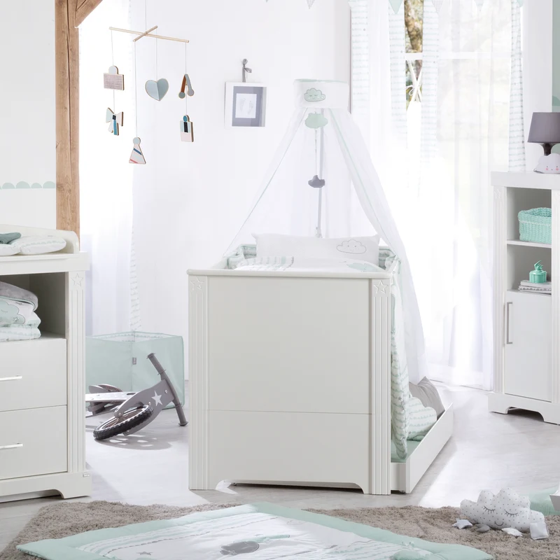 Möbelset 'Maxi' inkl. Kombi-Bett 70 x 140 cm, Wickelkommode & 3-türigem Kleiderschrank, weiß