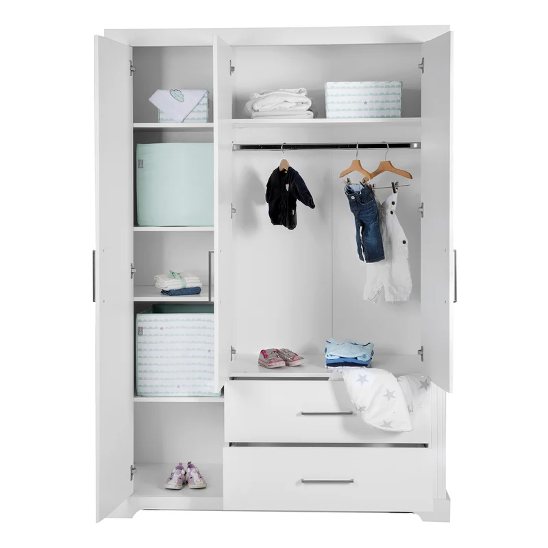 Möbelset 'Maxi' inkl. Kombi-Bett 70 x 140 cm, Wickelkommode & 3-türigem Kleiderschrank, weiß