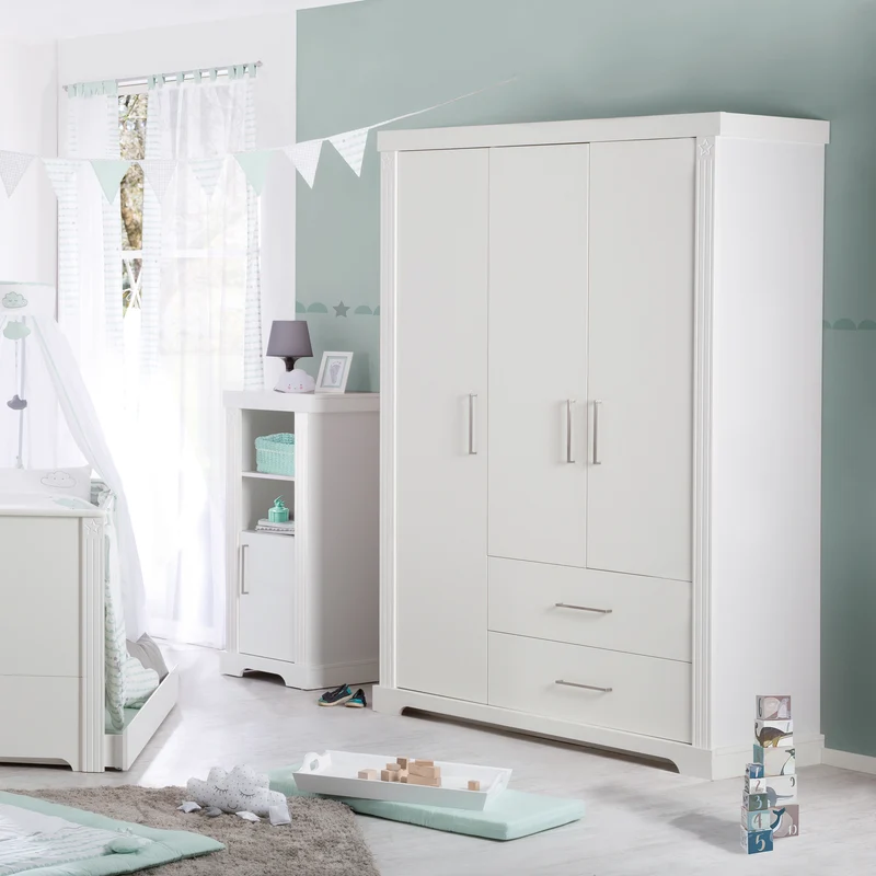 Möbelset 'Maxi' inkl. Kombi-Bett 70 x 140 cm, Wickelkommode & 3-türigem Kleiderschrank, weiß