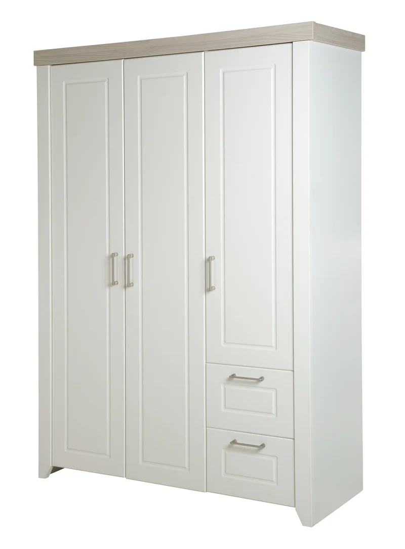 Kinderzimmerset 'Felicia' inkl. Kombi-Bett 70 x 140 cm, Wickelkommode & 3-türigem Schrank, Luna Elm/weiß
