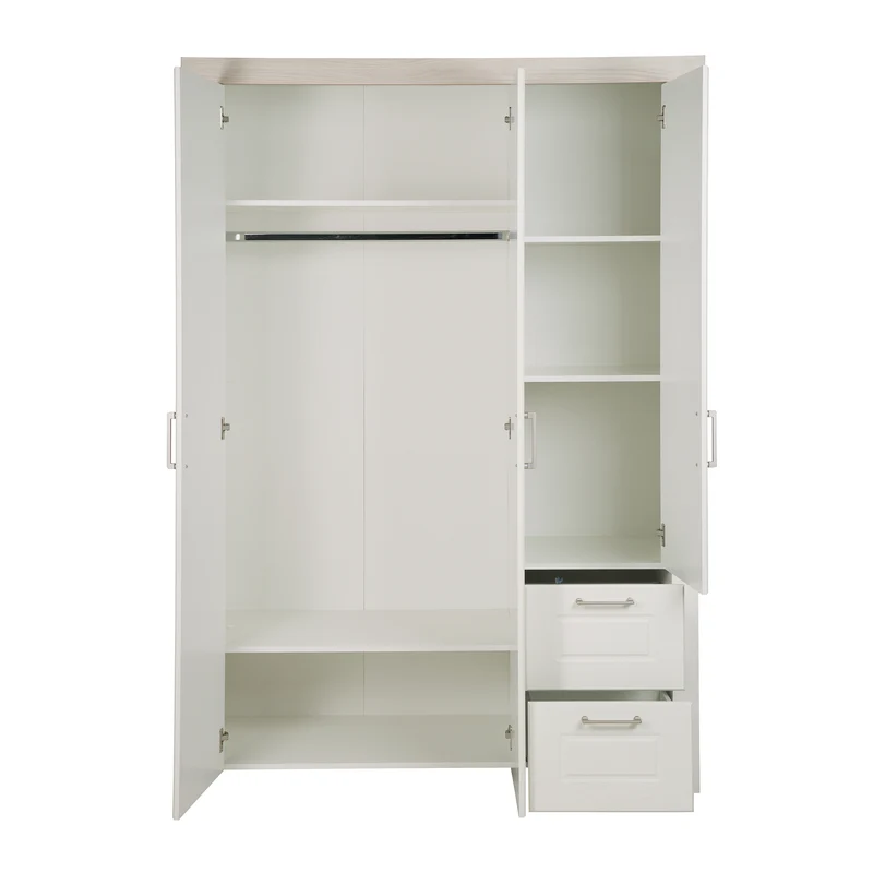Kinderzimmerset 'Felicia' inkl. Kombi-Bett 70 x 140 cm, Wickelkommode & 3-türigem Schrank, Luna Elm/weiß