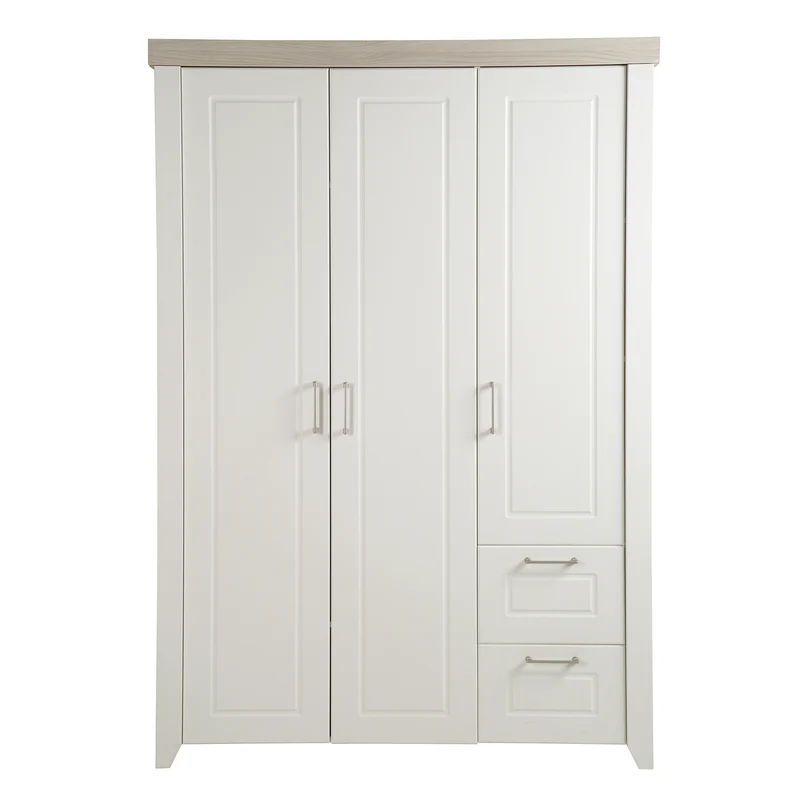 Kinderzimmerset 'Felicia' inkl. Kombi-Bett 70 x 140 cm, Wickelkommode & 3-türigem Schrank, Luna Elm/weiß