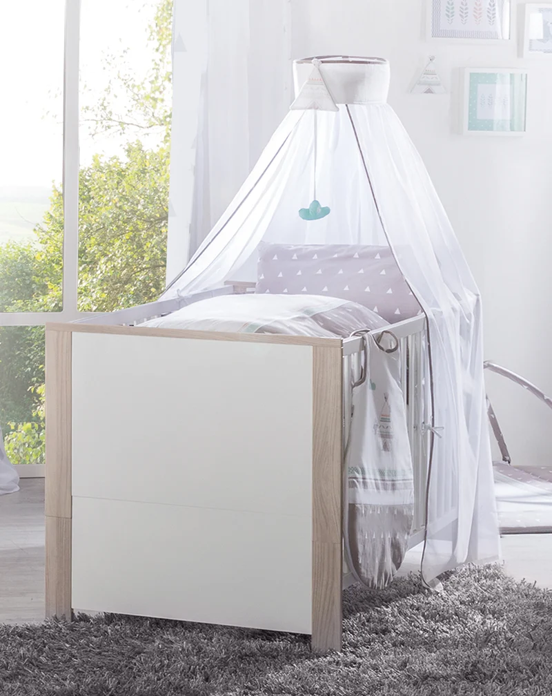 Kinderzimmerset 'Olaf' inkl. Kombi-Bett 70 x 140 cm, Wickelkommode & 3-türigem Schrank, Luna Elm/weiß