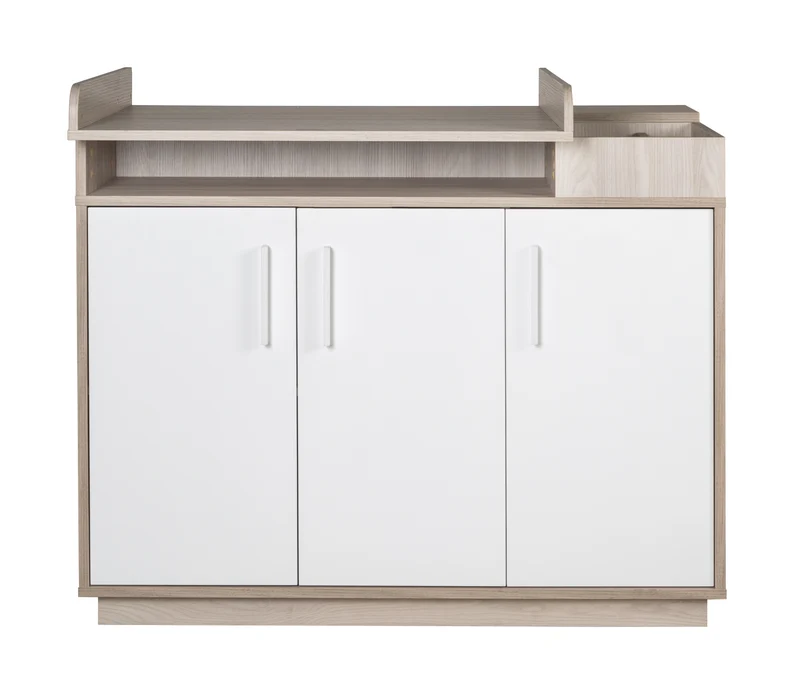 Kinderzimmerset 'Olaf' inkl. Kombi-Bett 70 x 140 cm, Wickelkommode & 3-türigem Schrank, Luna Elm/weiß