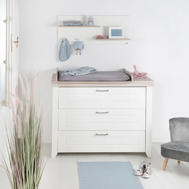 Zimmerset 'Felicia' inkl. Kombi-Bett 70 x 140 cm, Wickelkommode & 3-türigem Schrank, Luna Elm / weiß