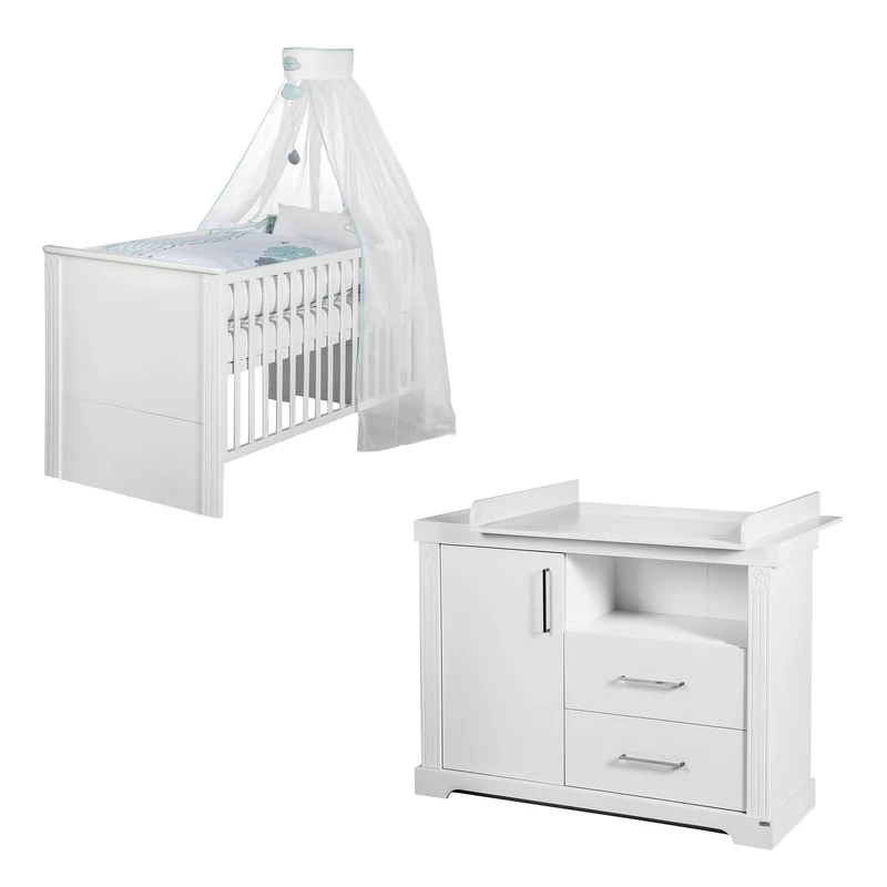 Kindermöbelset 'Maxi' weiß inkl. Kombi-Bett, 70 x 140 cm & breiter Wickelkommode