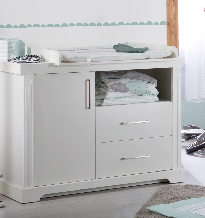 Kindermöbelset 'Maxi' weiß inkl. Kombi-Bett, 70 x 140 cm & breiter Wickelkommode