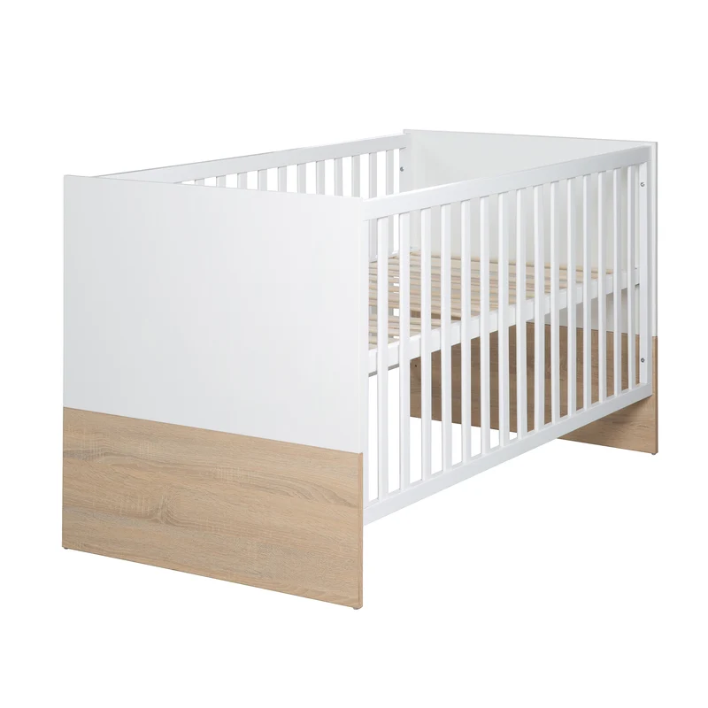 Möbelset 'Gabriella' 2-teilig - Bett 70x140 + Wickelkommode schmal - Weiß & Dekor Eiche