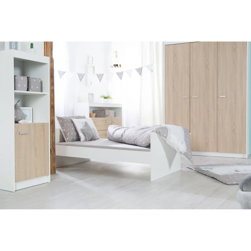 Möbelset 'Gabriella' 2-teilig - Bett 70x140 + Wickelkommode schmal - Weiß & Dekor Eiche