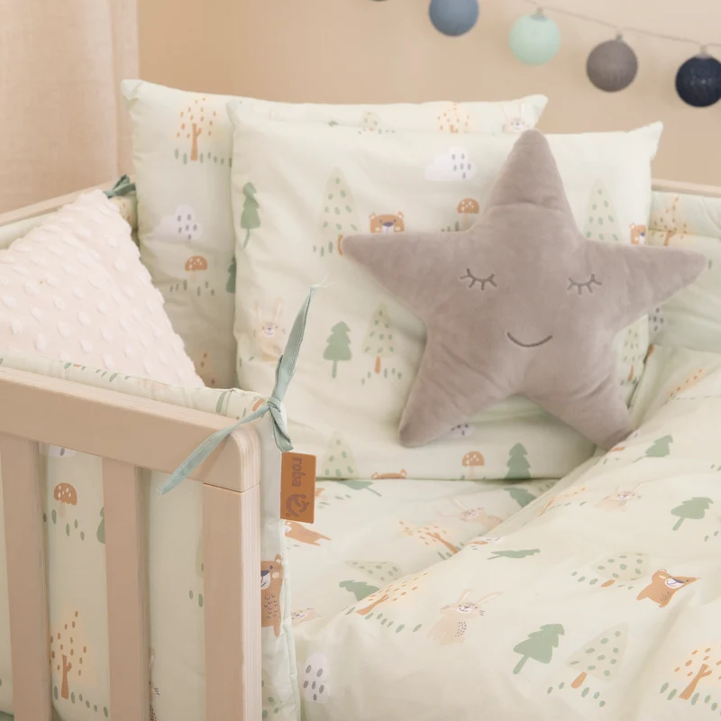 Nestchen 'Woodland Buddies' - Für Babybetten 60 x 120 bis 70 x 140 cm - Pastellgrün