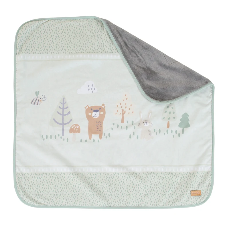 Babydecke 'Woodland Buddies' 80 x 80 cm - 2-seitige Decke - Pastellgrün & Silbergrau