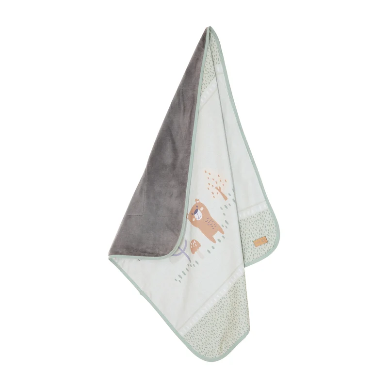 Babydecke 'Woodland Buddies' 80 x 80 cm - 2-seitige Decke - Pastellgrün & Silbergrau