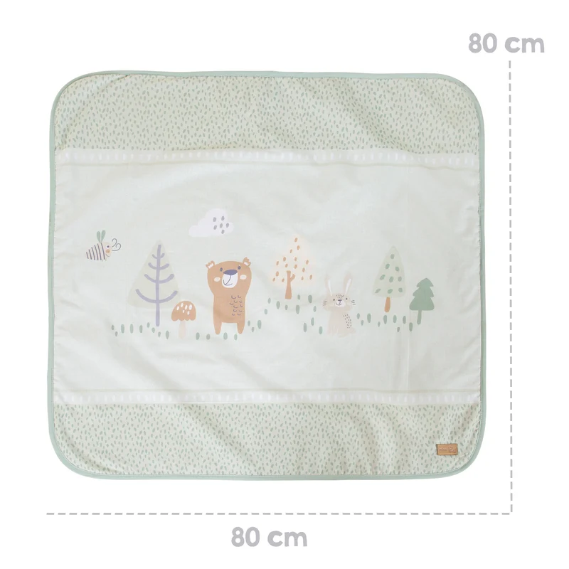 Babydecke 'Woodland Buddies' 80 x 80 cm - 2-seitige Decke - Pastellgrün & Silbergrau