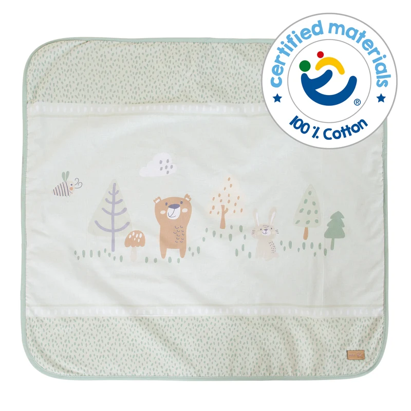 Babydecke 'Woodland Buddies' 80 x 80 cm - 2-seitige Decke - Pastellgrün & Silbergrau