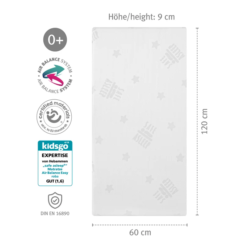 Babybettmatratze "safe asleep®" – Air Balance Easy, 60 x 120 x 9 cm, für optimales Schlafklima